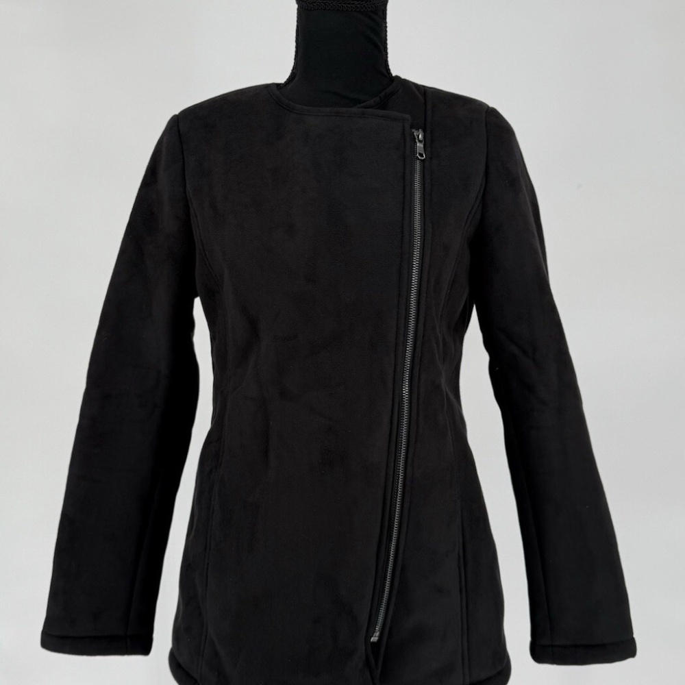 NWT Women’s Banana Republic Black Suede Fleece Lined Full Zip Jacket Size XS